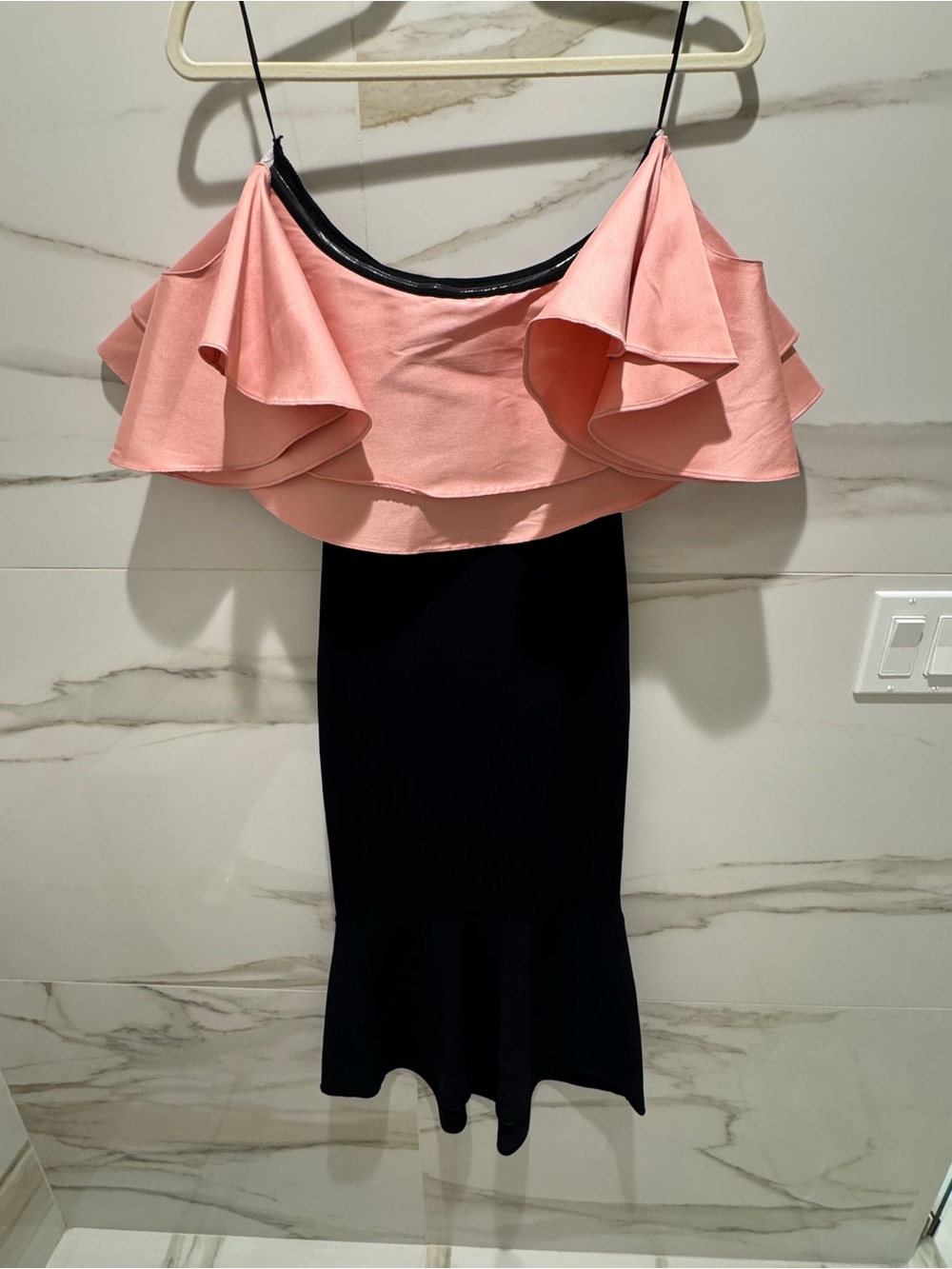 Sachin + Babi Pink Off-Shoulder pink and black midi dress-Small